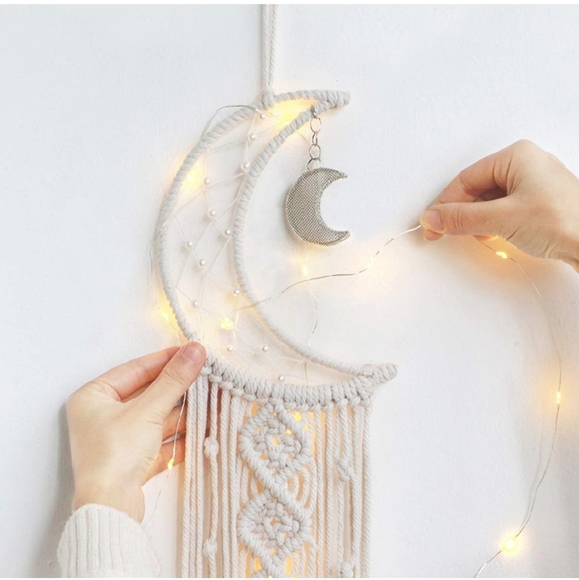 Macrame Wall Hanging Moon Fairy String Light Deco - Picture 6 of 8